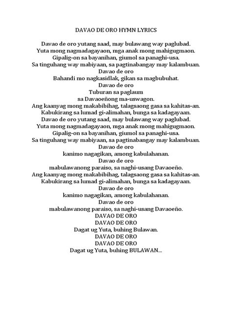 schools division of davao de oro hymn lyrics|Davao de Oro Hymn (Community Version) .